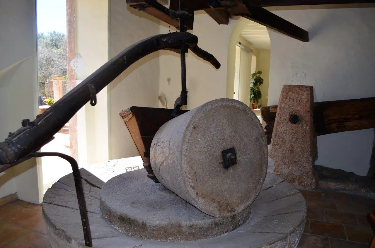 Old stone olive press inside a restored house